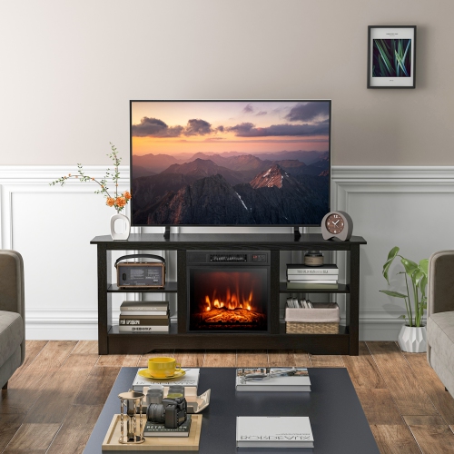 Gymax 58'' Fireplace TV Stand w/ 18'' 1400W Electric Fireplace Adjustable Brightness Black