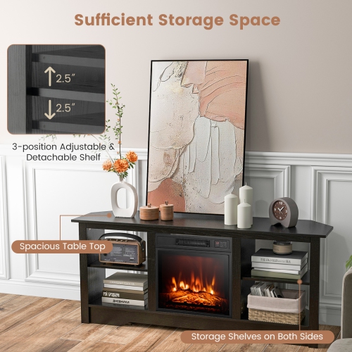 Gymax 58'' Fireplace TV Stand w/ 18'' 1400W Electric Fireplace Adjustable Brightness Black