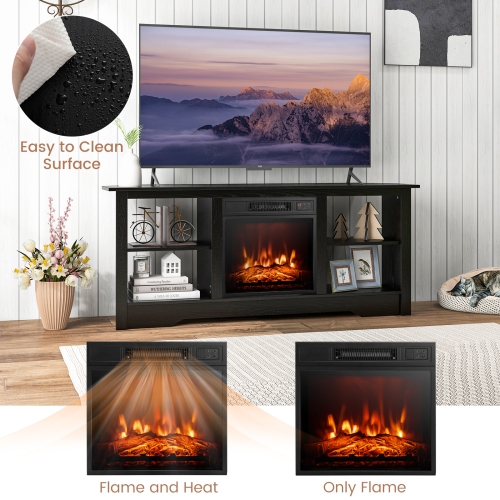 Gymax 58'' Fireplace TV Stand w/ 18'' 1400W Electric Fireplace Adjustable Brightness Black