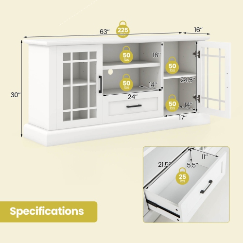Gymax Farmhouse TV Stand for TVs up to 70'' Media Center w/Glass Doors Cubbies & Drawer