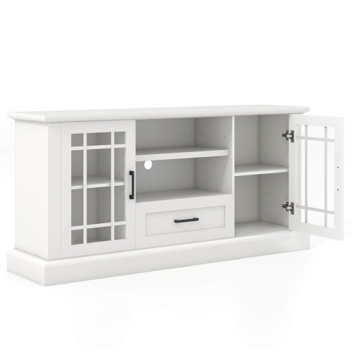 Gymax Farmhouse TV Stand for TVs up to 70'' Media Center w/Glass Doors Cubbies & Drawer