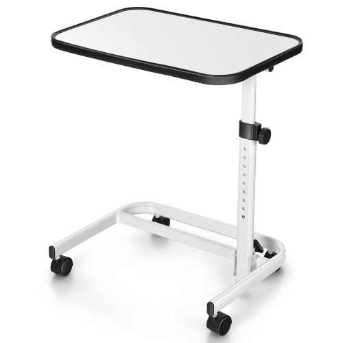 Gymax Overbed Bedside Table Universal Wheels Adjustable Tilt Top Laptop Hospital Desk