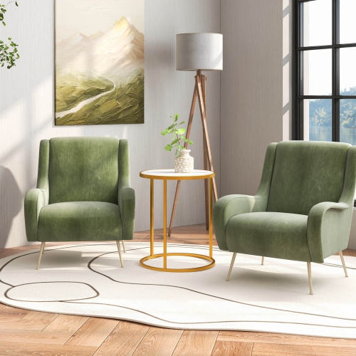 Gymax 2PCS Marble Top Round Side Table 19.5''x19.5'' End Table w/Golden Metal Frame Gold