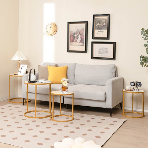 Gymax 2PCS Sintered Stone Top Round Side Table 16''x16'' End Table w/ Golden Metal Frame Gold