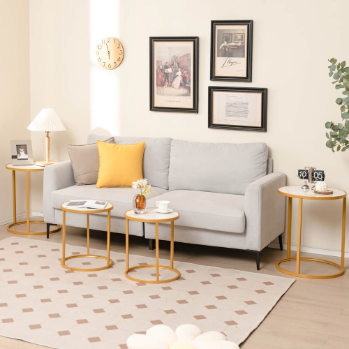 Gymax Marble Top Round Side Table 19.5''x19.5'' End Table w/ Golden Metal Frame Gold