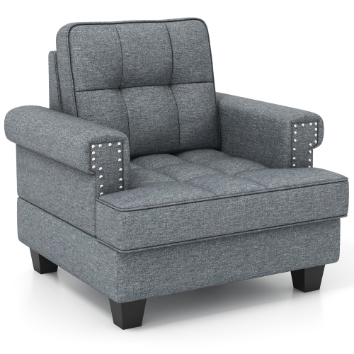 GYMAX  Mid-Century Modern Accent Armchair With Thick Pillow & Cushion Studded Chair