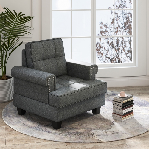 Gymax Mid-century Modern Accent Armchair with Thick Pillow & Cushion Studded Chair