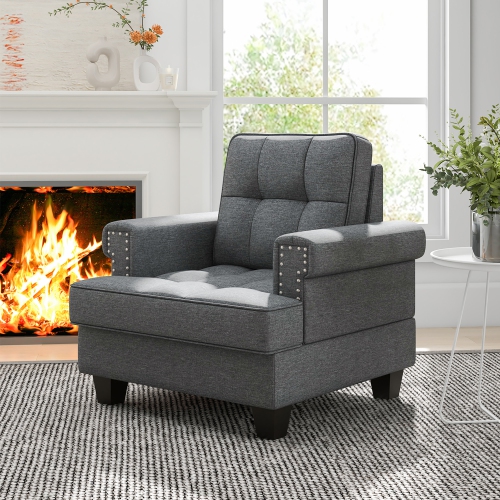 Gymax Mid-century Modern Accent Armchair with Thick Pillow & Cushion Studded Chair