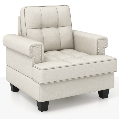 GYMAX  Mid-Century Modern Accent Armchair With Thick Pillow & Cushion Studded Chair