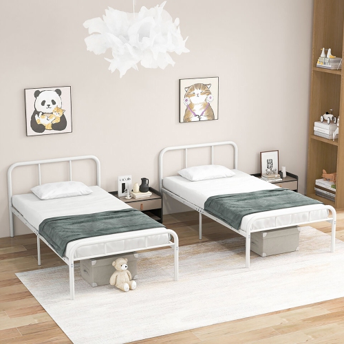 Gymax 12-Inch Twin Bed Frame Modern Metal Platform Bed w/ Headboard & Footboard White