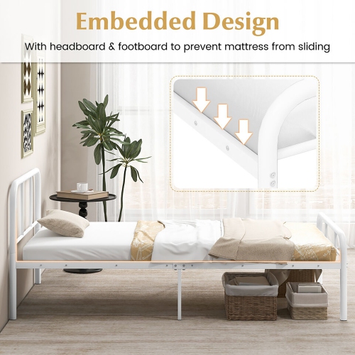 Gymax 12-Inch Twin Bed Frame Modern Metal Platform Bed w/ Headboard & Footboard White