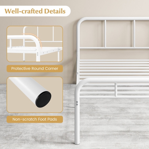 Gymax 12-Inch Twin Bed Frame Modern Metal Platform Bed w/ Headboard & Footboard White