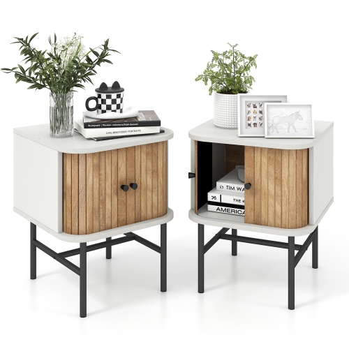 GYMAX  Set Of 2 Nightstand Compact Modern End Side Table W/ Sliding Doors