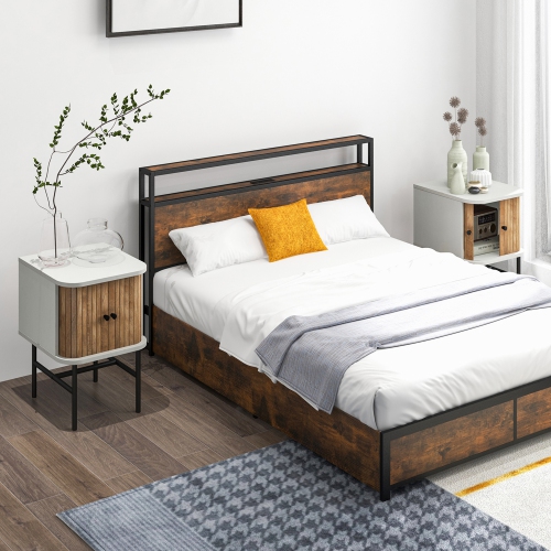 Gymax Set of 2 Nightstand Compact Modern End Side Table w/ Sliding Doors