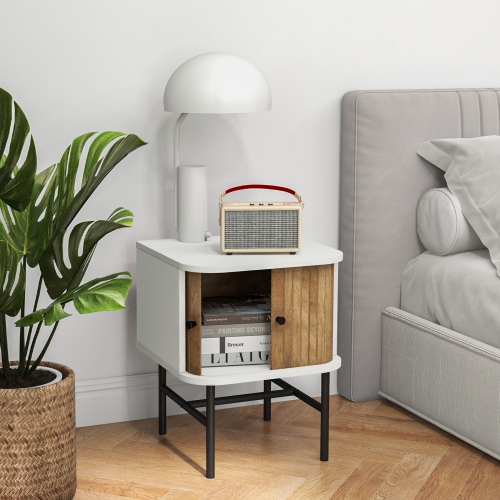 Gymax Set of 2 Nightstand Compact Modern End Side Table w/ Sliding Doors