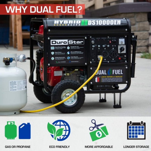 DUROSTAR DS10000EH Dual Fuel Portable Generator - 8000/10000 Watt Electric Start - Home Back Up & RV Ready, Red/Black