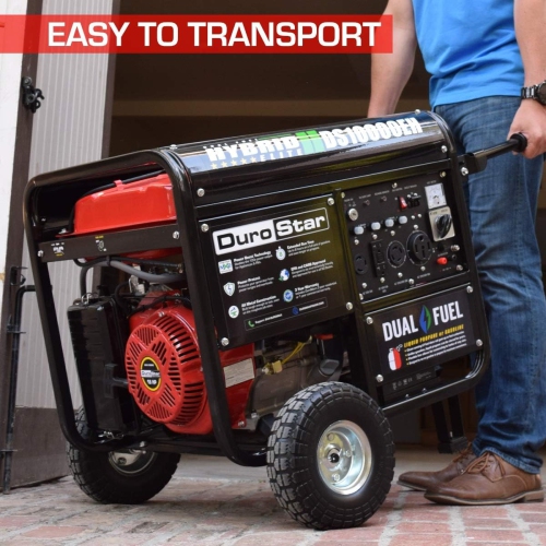 DUROSTAR DS10000EH Dual Fuel Portable Generator - 8000/10000 Watt Electric Start - Home Back Up & RV Ready, Red/Black