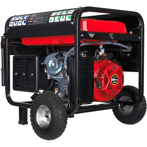 DUROSTAR DS10000EH Dual Fuel Portable Generator - 8000/10000 Watt Electric Start - Home Back Up & RV Ready, Red/Black