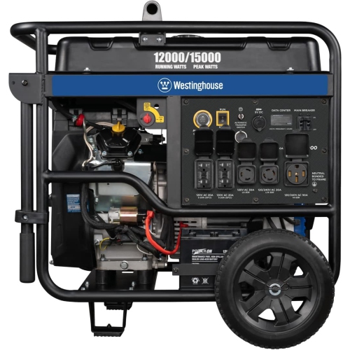 Westinghouse Home Backup Portable Generator, 15000 Peak Watts & 12000 Rated Watts, Remote Electric Start with Auto Choke, Transfer Switch Ready 30A &