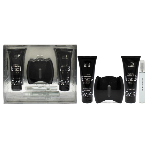 NEW BRAND  Prestige Extasia By for Men - 4 PC Gift Set 3.3OZ Edt Spray, 0.5OZ Edt Spray, 4.3OZ Shower Gel, 4.3OZ After Shave In Black