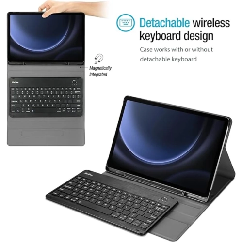 Enhance Productivity: Galaxy Tab S9 FE Plus 12.4" 2023 Keyboard Case - Detachable Wireless Keyboard, Protective Cover in Sleek Black