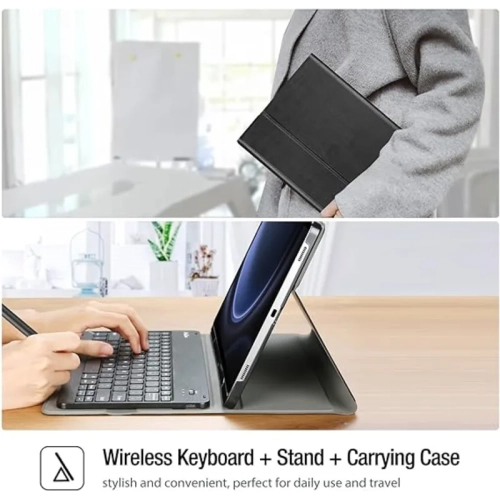 Enhance Productivity: Galaxy Tab S9 FE Plus 12.4" 2023 Keyboard Case - Detachable Wireless Keyboard, Protective Cover in Sleek Black