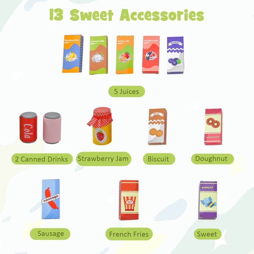 Gymax Wooden Supermarket Play Toy Set Kids Grocery Store Playset w/ Checkout Counter