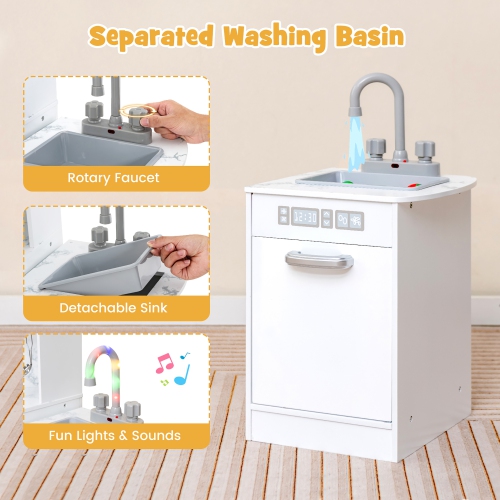 Gymax Kids Corner Kitchen Playset Wooden Pretend Play Toy with Microwave