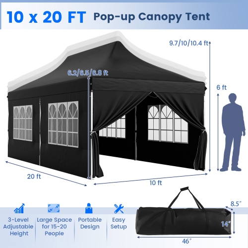 Gymax 10 x 20 FT Canopy w/ 6 Detachable Sidewalls Carrying Bag UPF50+ Sun Protection