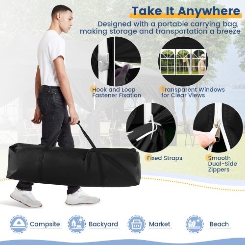 Gymax 10 x 20 FT Canopy w/ 6 Detachable Sidewalls Carrying Bag UPF50+ Sun Protection