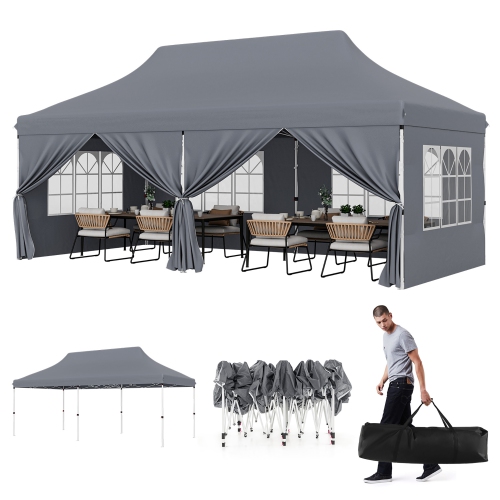 Gymax 10 x 20 FT Canopy w/ 6 Detachable Sidewalls Carrying Bag UPF50+ Sun Protection