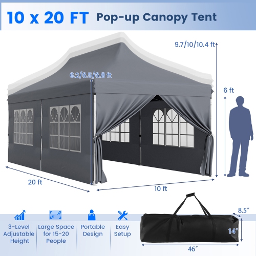 Gymax 10 x 20 FT Canopy w/ 6 Detachable Sidewalls Carrying Bag UPF50+ Sun Protection