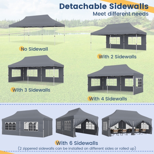 Gymax 10 x 20 FT Canopy w/ 6 Detachable Sidewalls Carrying Bag UPF50+ Sun Protection