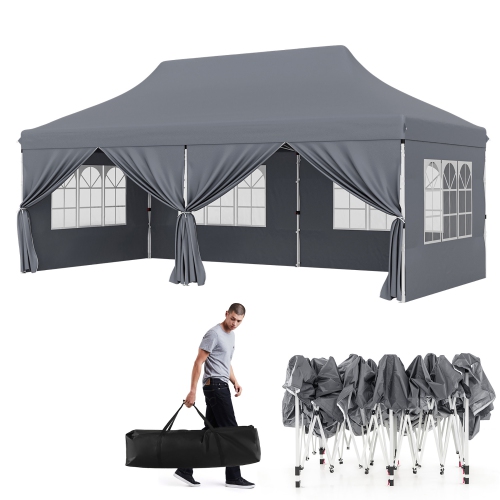 Gymax 10 x 20 FT Canopy w/ 6 Detachable Sidewalls Carrying Bag UPF50+ Sun Protection