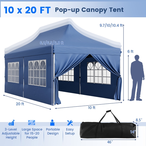 Gymax 10 x 20 FT Canopy w/ 6 Detachable Sidewalls Carrying Bag UPF50+ Sun Protection