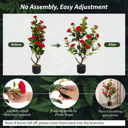 Gymax 38'' Artificial Camellia Tree Faux Floral Plant Fake Tree for Decoration Red