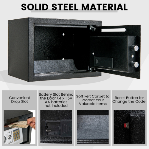 Gymax 14'' Digital Depository Drop Cash Safe Box Gun Jewelry Home Hotel Lock Black