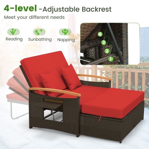 Gymax Patio Rattan Daybed Set w/ Cushioned Loveseat & Storage Ottoman