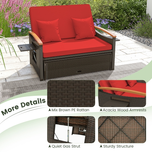 Gymax Patio Rattan Daybed Set w/ Cushioned Loveseat & Storage Ottoman