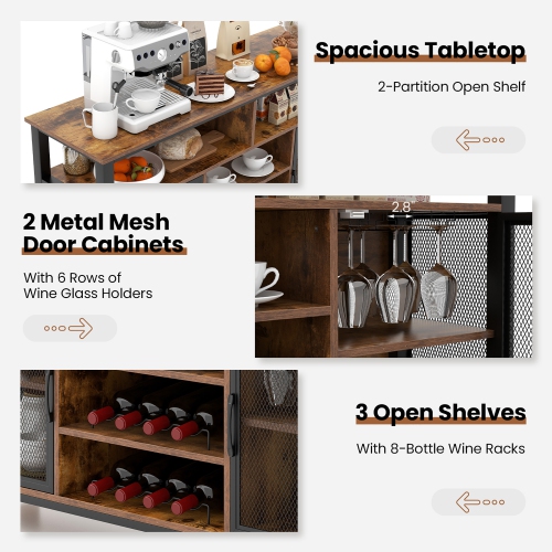 Gymax Wine Bar Cabinet 55-Inch Buffet Sideboard with 8-Bottle Wine Racks