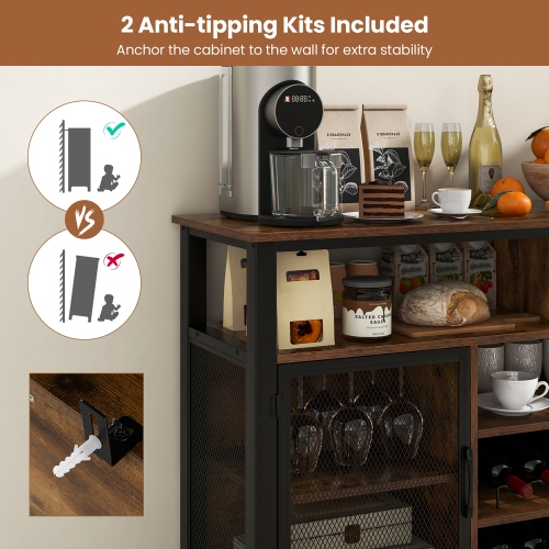 Gymax Wine Bar Cabinet 55-Inch Buffet Sideboard with 8-Bottle Wine Racks