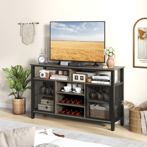 Gymax Wine Bar Cabinet 55-Inch Buffet Sideboard with 8-Bottle Wine Racks