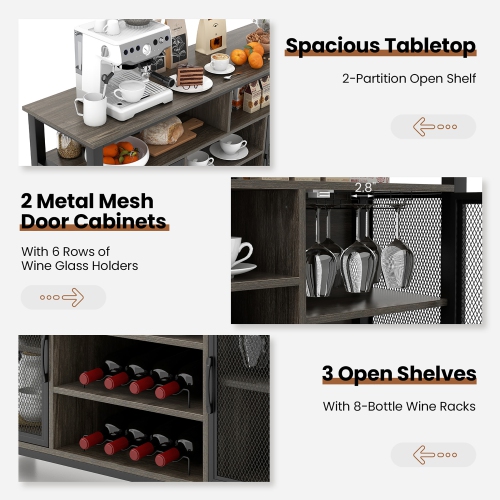 Gymax Wine Bar Cabinet 55-Inch Buffet Sideboard with 8-Bottle Wine Racks