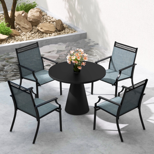 Gymax Patio Dining Chairs Set of 4 All Weather Outdoor Chairs w/ High Back & Armrests Blue