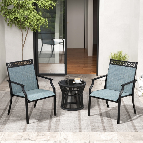 Gymax Patio Dining Chairs Set of 4 All Weather Outdoor Chairs w/ High Back & Armrests Blue