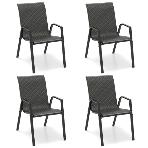 GYMAX  4PCs Stackable Patio Rattan Dining Chairs Space-Saving Outdoor Chair Set