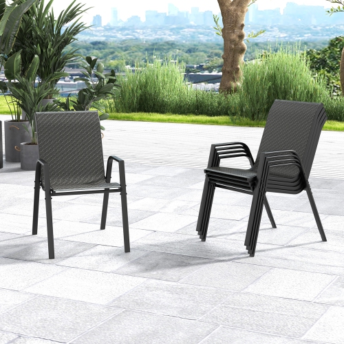 Gymax 4PCS Stackable Patio Rattan Dining Chairs Space-Saving Outdoor Chair Set