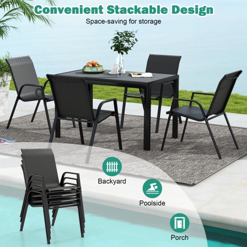 Gymax 4PCS Stackable Patio Rattan Dining Chairs Space-Saving Outdoor Chair Set