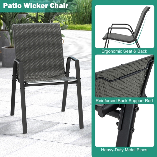 Gymax 4PCS Stackable Patio Rattan Dining Chairs Space-Saving Outdoor Chair Set