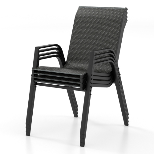 Gymax 4PCS Stackable Patio Rattan Dining Chairs Space-Saving Outdoor Chair Set